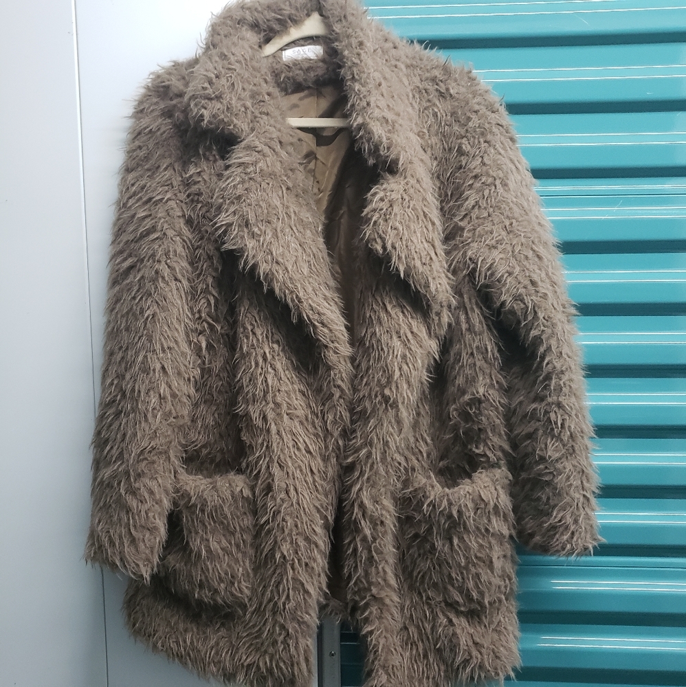 Luxury fuzzy long blazer faux fur
